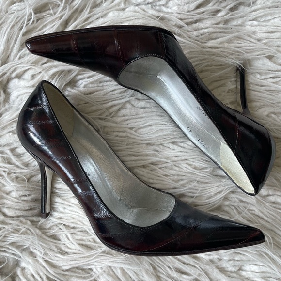 Dolce & Gabbana Anguilla Nero Eel Leather Brown Pointed Toe 90mm Pumps EUC Sz 36 - Picture 1 of 12